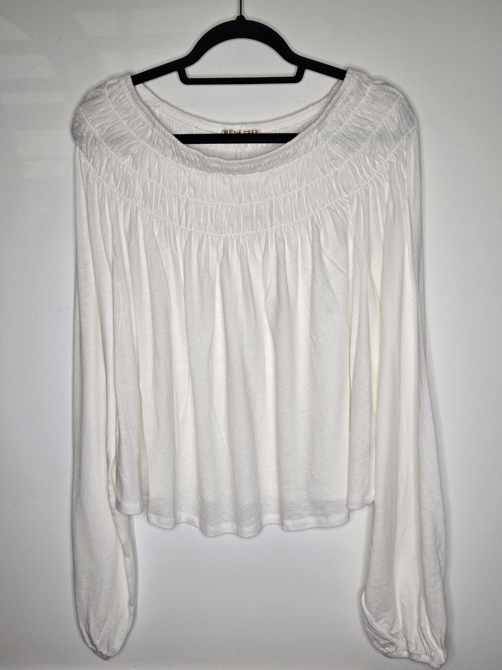 NWT We The Free Peaches Off-The-Shoulder Boho Blouse Clean Ivory Top Size L